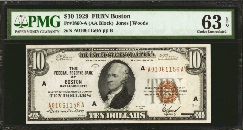 Fr. 1860-A. 1929 $10 Federal Reserve Bank Note. Boston. PMG Choice Uncirculated ...