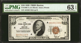 Fr. 1860-A. 1929 $10 Federal Reserve Bank Note. Boston. PMG Choice Uncirculated 63 EPQ.

This Boston $10 displays superb embossing and paper origina...