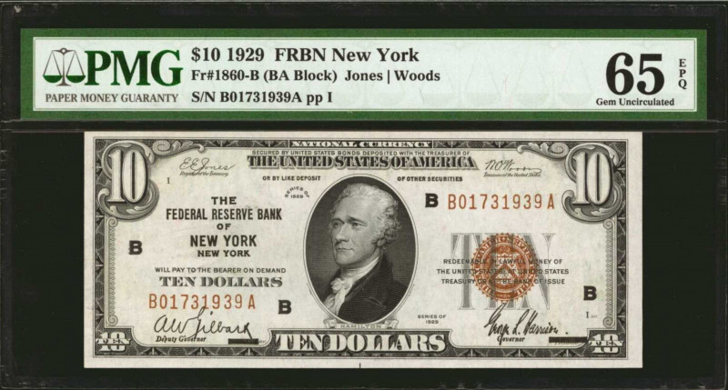 Fr. 1860-B. 1929 $10 Federal Reserve Bank Note. New York. PMG Gem Uncirculated 6...
