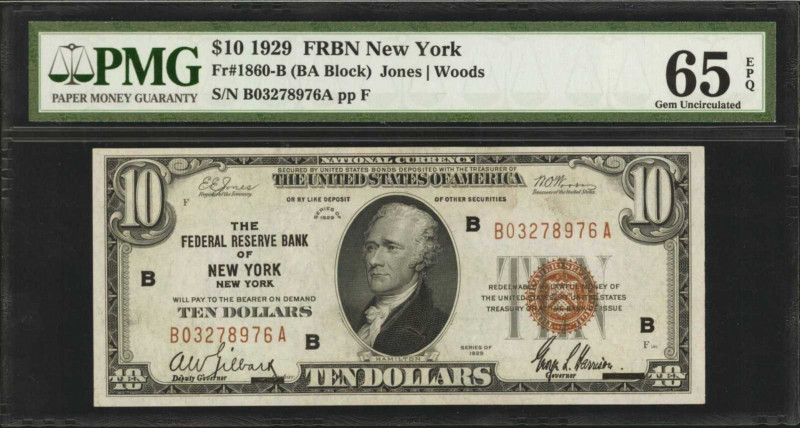 Fr. 1860-B. 1929 $10 Federal Reserve Bank Note. New York. PMG Gem Uncirculated 6...