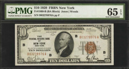 Fr. 1860-B. 1929 $10 Federal Reserve Bank Note. New York. PMG Gem Uncirculated 65 EPQ.

Embossing, bright paper, and excellent centering add to the ...