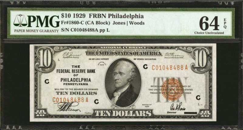 Fr. 1860-C. 1929 $10 Federal Reserve Bank Note. Philadelphia. PMG Choice Uncircu...