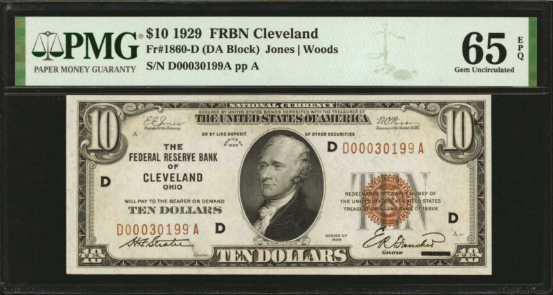 Fr. 1860-D. 1929 $10 Federal Reserve Bank Note. Cleveland. PMG Gem Uncirculated ...