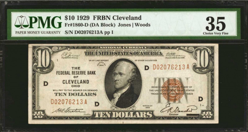Fr. 1860-D. 1929 $10 Federal Reserve Bank Note. Cleveland. PMG Choice Very Fine ...