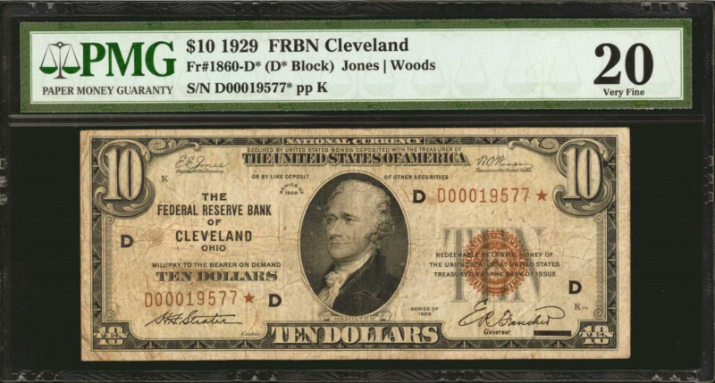 Fr. 1860-D*. 1929 $10 Federal Reserve Bank Star Note. Cleveland. PMG Very Fine 2...