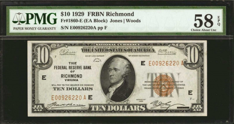 Fr. 1860-E. 1929 $10 Federal Reserve Bank Note. Richmond. PMG Choice About Uncir...