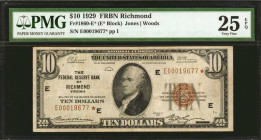 Fr. 1860-E*. 1929 $10 Federal Reserve Bank Star Note. Richmond. PMG Very Fine 25 EPQ.

A rather scarce replacement note as this is just one of 19 $1...