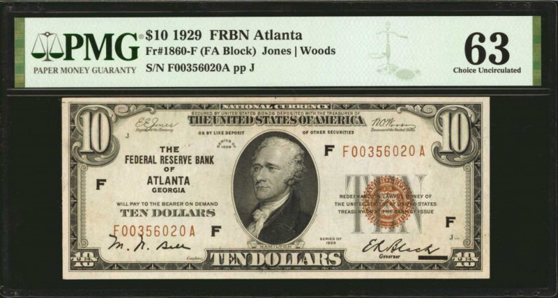 Fr. 1860-F. 1929 $10 Federal Reserve Bank Note. Atlanta. PMG Choice Uncirculated...