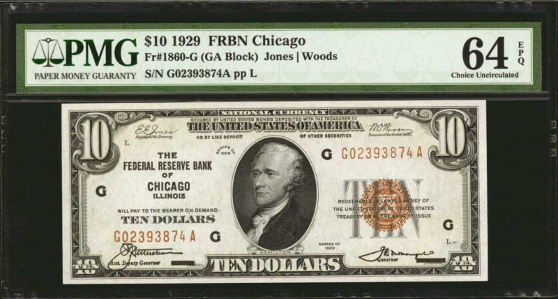 Fr. 1860-G. 1929 $10 Federal Reserve Bank Note. Chicago. PMG Choice Uncirculated...