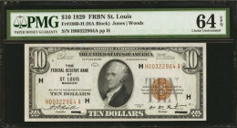 Fr. 1860-H. 1929 $10 Federal Reserve Bank Note. St. Louis. PMG Choice Uncirculated 64 EPQ.

A crisp and clean example of this better district $10 St...