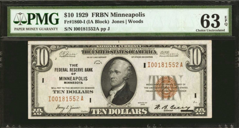 Fr. 1860-I. 1929 $10 Federal Reserve Bank Note. Minneapolis. PMG Choice Uncircul...