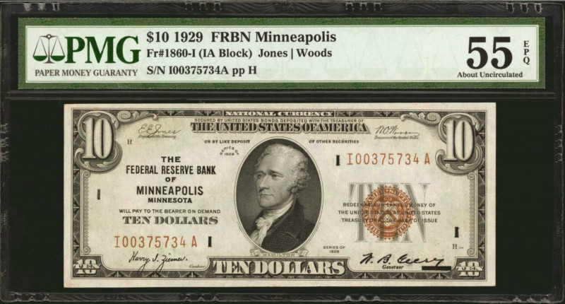 Fr. 1860-I. 1929 $10 Federal Reserve Bank Note. Minneapolis. PMG About Uncircula...