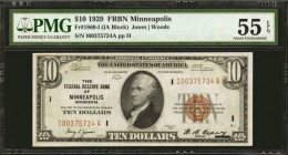 Fr. 1860-I. 1929 $10 Federal Reserve Bank Note. Minneapolis. PMG About Uncirculated 55 EPQ.

Well centered with the eye appeal of a higher grade. Ex...