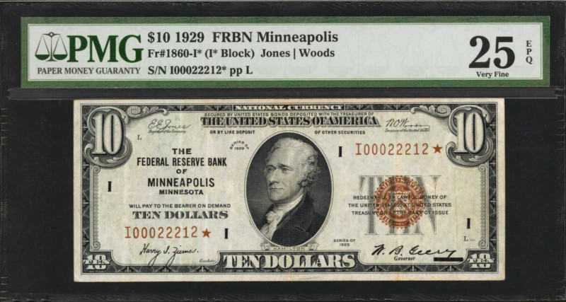 Fr. 1860-I*. 1929 $10 Federal Reserve Bank Star Note. Minneapolis. PMG Very Fine...