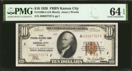 Fr. 1860-J. 1929 $10 Federal Reserve Bank Note. Kansas City. PMG Choice Uncirculated 64 EPQ.

A nearly Gem example of this Kansas City $10 FRBN. Als...