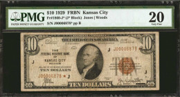 Fr. 1860-J*. 1929 $10 Federal Reserve Bank Star Note. Kansas City. PMG Very Fine 20.

A pleasing mid grade example of this scarcer replacement which...