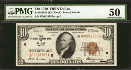 Fr. 1860-K. 1929 $10 Federal Reserve Bank Note. Dallas. PMG About Uncirculated 50.

This Dallas $10 denomination is one of the keys to this 1929 Fed...