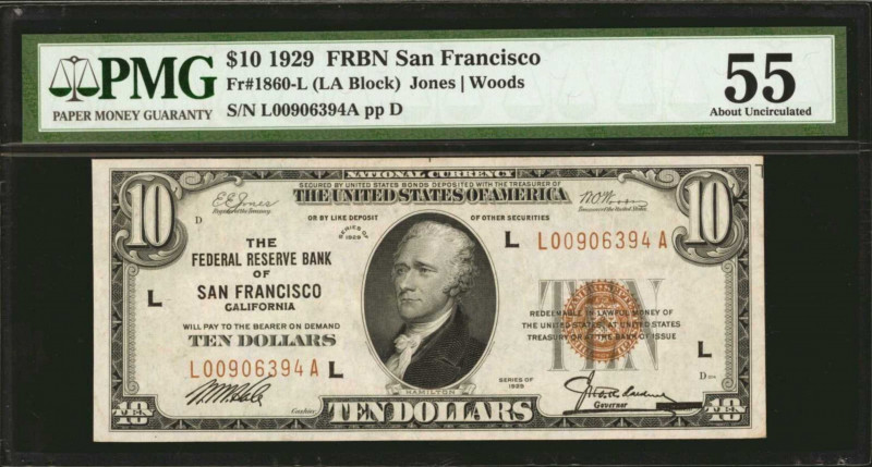 Fr. 1860-L. 1929 $10 Federal Reserve Bank Note. San Francisco. PMG About Uncircu...