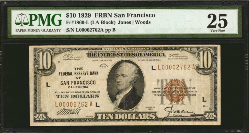 Fr. 1860-L. 1929 $10 Federal Reserve Bank Note. San Francisco. PMG Very Fine 25....