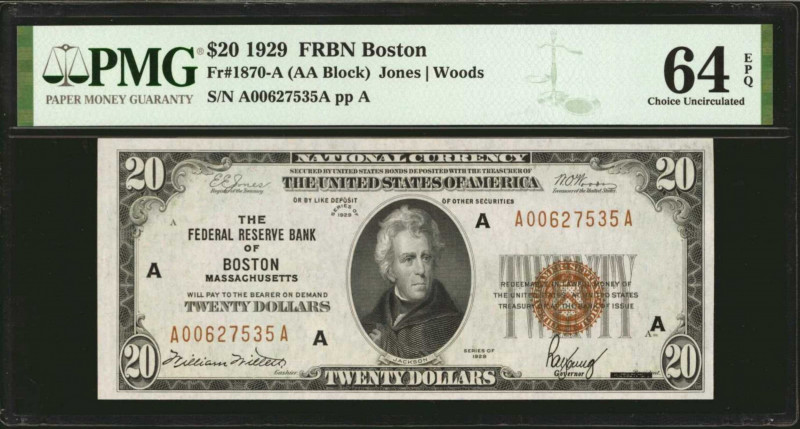Fr. 1870-A. 1929 $20 Federal Reserve Bank Note. Boston. PMG Choice Uncirculated ...