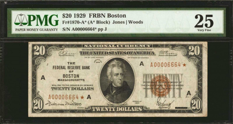 Fr. 1870-A*. 1929 $20 Federal Reserve Bank Star Note. Boston. PMG Very Fine 25....