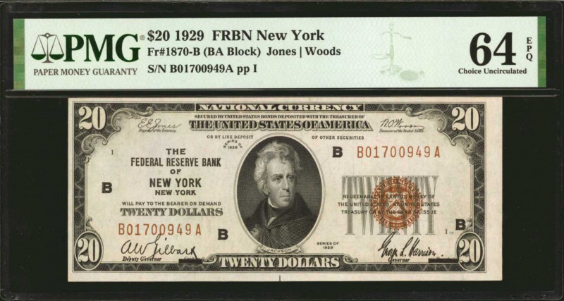 Fr. 1870-B. 1929 $20 Federal Reserve Bank Note. New York. PMG Choice Uncirculate...