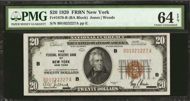 Fr. 1870-B. 1929 $20 Federal Reserve Bank Note. New York. PMG Choice Uncirculate...