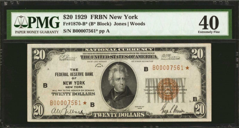 Fr. 1870-B*. 1929 $20 Federal Reserve Bank Star Note. New York. PMG Extremely Fi...