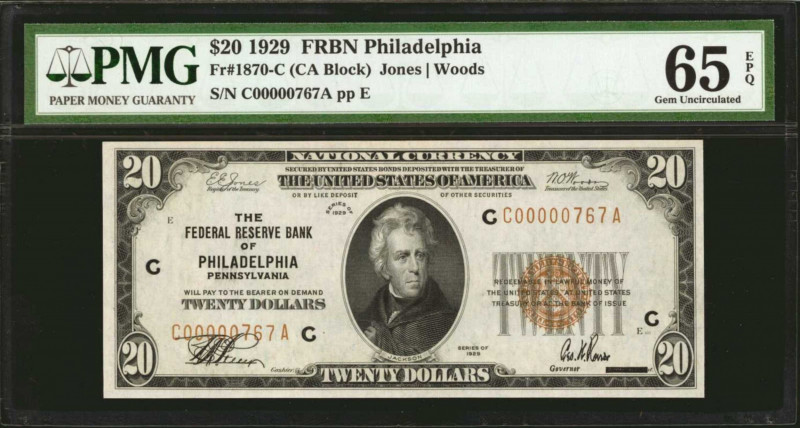 Fr. 1870-C. 1929 $20 Federal Reserve Bank Note. Philadelphia. PMG Gem Uncirculat...