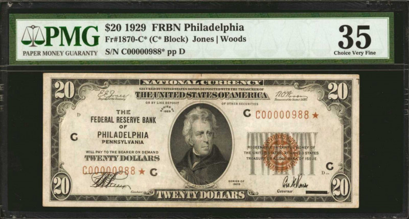 Fr. 1870-C*. 1929 $20 Federal Reserve Bank Star Note. Philadelphia. PMG Choice V...