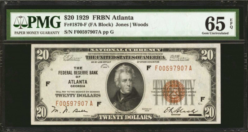 Fr. 1870-F. 1929 $20 Federal Reserve Bank Note. Atlanta. PMG Gem Uncirculated 65...