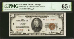 Fr. 1870-G. 1929 $20 Federal Reserve Bank Note. Chicago. PMG Gem Uncirculated 65 EPQ.

Impressive embossing, bright paper and bold ink stand out thr...