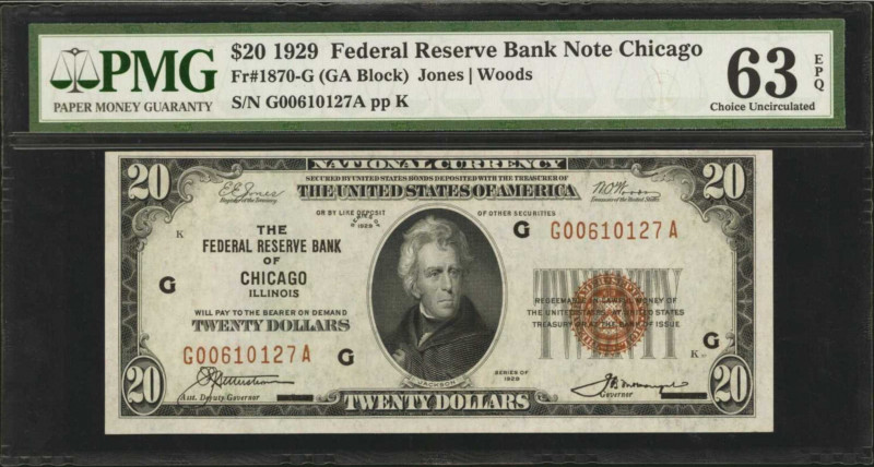 Fr. 1870-G. 1929 $20 Federal Reserve Bank Note. Chicago. PMG Choice Uncirculated...