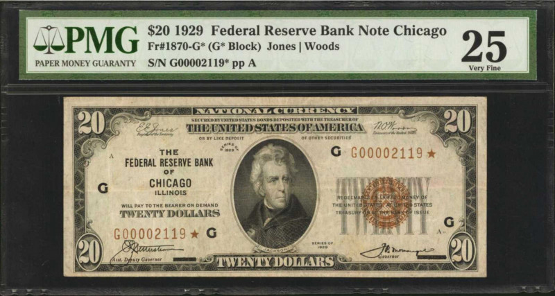Fr. 1870-G*. 1929 $20 Federal Reserve Bank Star Note. Chicago. PMG Very Fine 25....