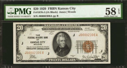 Fr. 1870-J. 1929 $20 Federal Reserve Bank Note. Kansas City. PMG Choice About Uncirculated 58 EPQ.

A light corner fold is all that prevents this no...