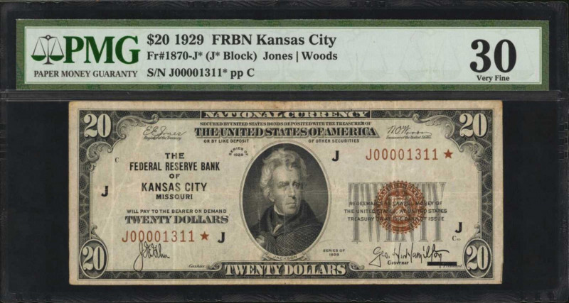 Fr. 1870-J*. 1929 $20 Federal Reserve Bank Star Note. Kansas City. PMG Very Fine...