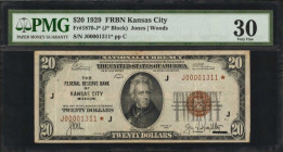 Fr. 1870-J*. 1929 $20 Federal Reserve Bank Star Note. Kansas City. PMG Very Fine 30.

A splendid mid-grade example of this $20 FRBN Star note from t...