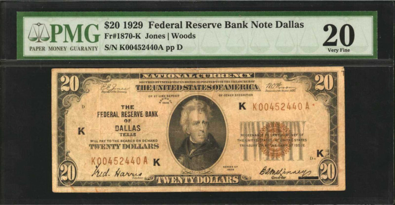 Fr. 1870-K. 1929 $20 Federal Reserve Bank Note. Dallas. PMG Very Fine 20.

Thi...