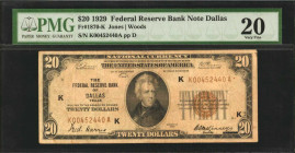 Fr. 1870-K. 1929 $20 Federal Reserve Bank Note. Dallas. PMG Very Fine 20.

This $20 is only a victim of honest circulation. Attractive for the grade...
