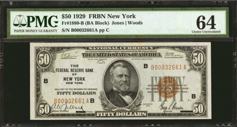 Fr. 1880-B. 1929 $50 Federal Reserve Bank Note. New York. PMG Choice Uncirculate...