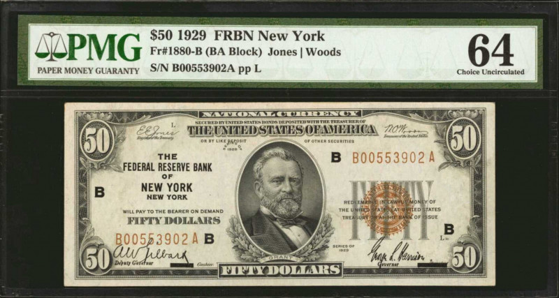 Fr. 1880-B. 1929 $50 Federal Reserve Bank Note. New York. PMG Choice Uncirculate...