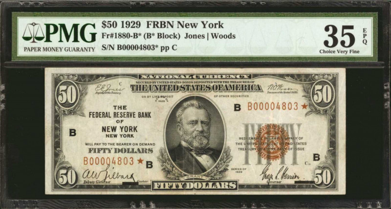 Fr. 1880-B*. 1929 $50 Federal Reserve Bank Star Note. New York. PMG Choice Very ...