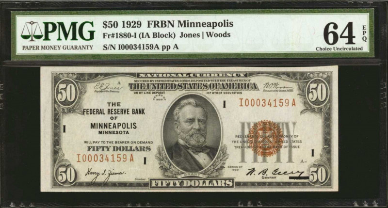 Fr. 1880-I. 1929 $50 Federal Reserve Bank Note. Minneapolis. PMG Choice Uncircul...