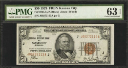 Fr. 1880-J. 1929 $50 Federal Reserve Bank Note. Kansas City. PMG Choice Uncirculated 63 EPQ.

This bright $50 Kansas City FRBN displays good colors ...