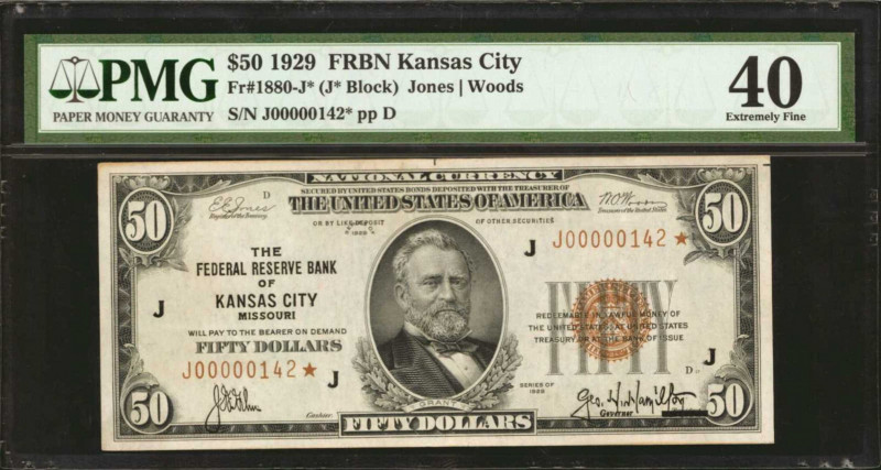 Fr. 1880-J*. 1929 $50 Federal Reserve Bank Star Note. Kansas City. PMG Extremely...