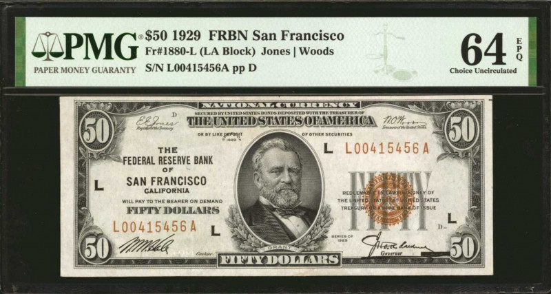 Fr. 1880-L. 1929 $50 Federal Reserve Bank Note. San Francisco. PMG Choice Uncirc...
