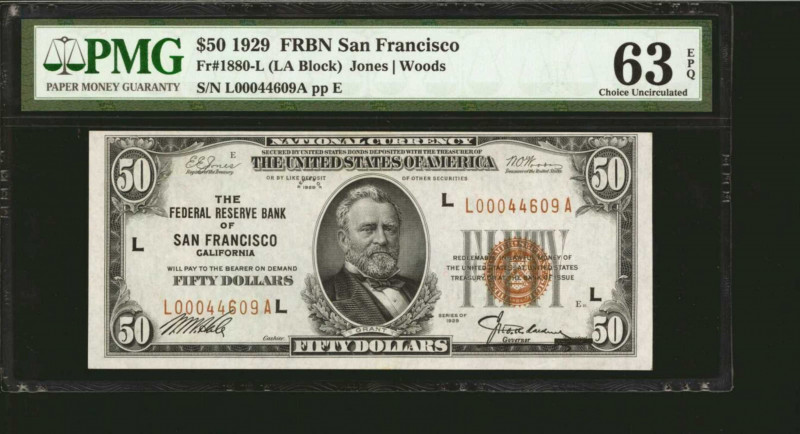 Fr. 1880-L. 1929 $50 Federal Reserve Bank Note. San Francisco. PMG Choice Uncirc...
