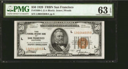Fr. 1880-L. 1929 $50 Federal Reserve Bank Note. San Francisco. PMG Choice Uncirculated 63 EPQ.

Three large margins are seen on this boldly printed ...