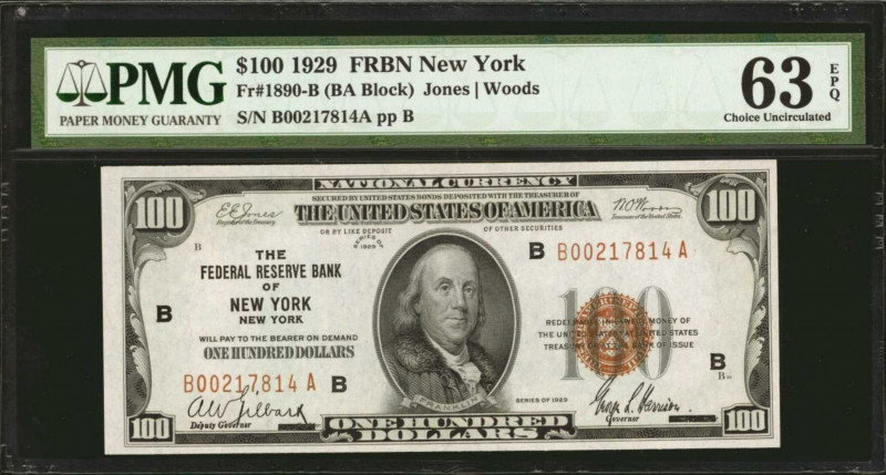 Fr. 1890-B. 1929 $100 Federal Reserve Bank Note. New York. PMG Choice Uncirculat...