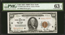 Fr. 1890-B. 1929 $100 Federal Reserve Bank Note. New York. PMG Choice Uncirculated 63 EPQ.

Bright paper and dark inks are found on this Choice Unci...